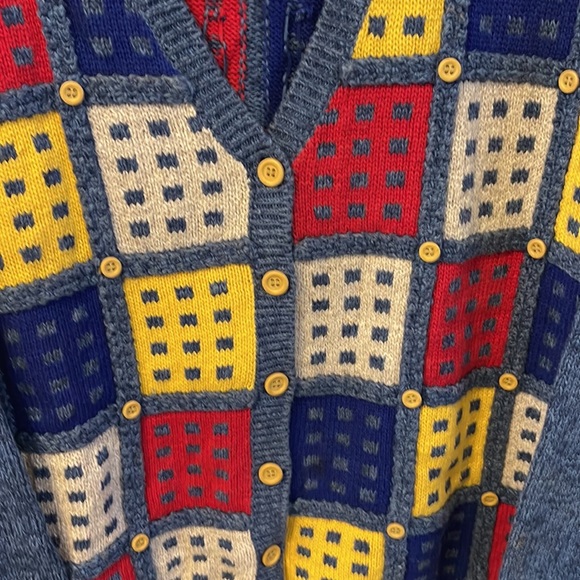 Vintage Marisa Christina Patchwork Look Cardigan V Neck Sweater Size M (Box 2) - Picture 2 of 6